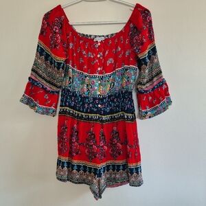 Patrons of Peace Red Floral Boho romper